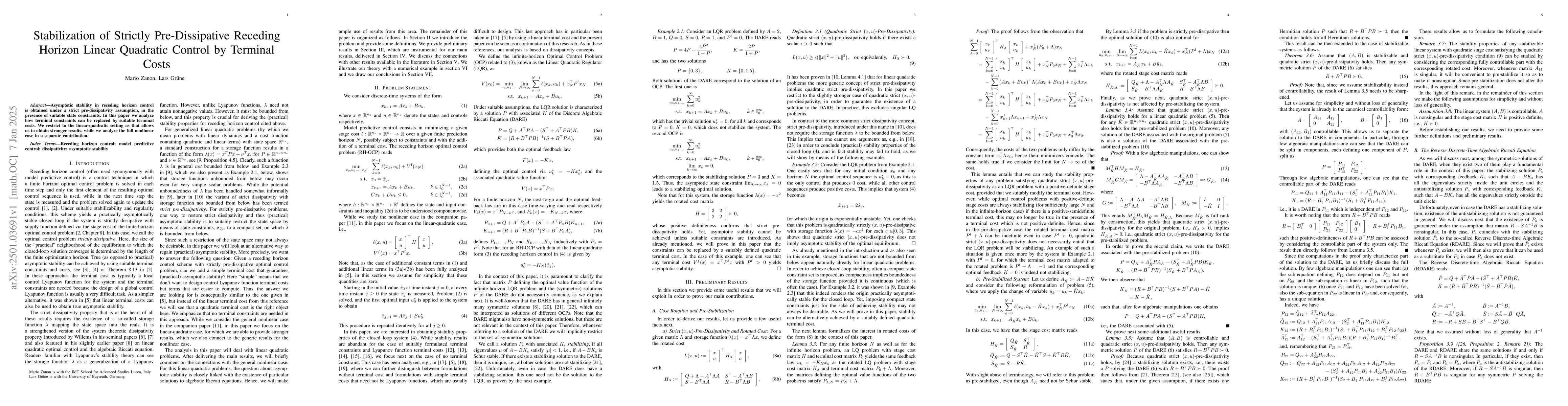 Thumbnail for Stabilization of Strictly Pre-Dissipative Receding Horizon Linear
  Quadratic Control by Terminal Costs