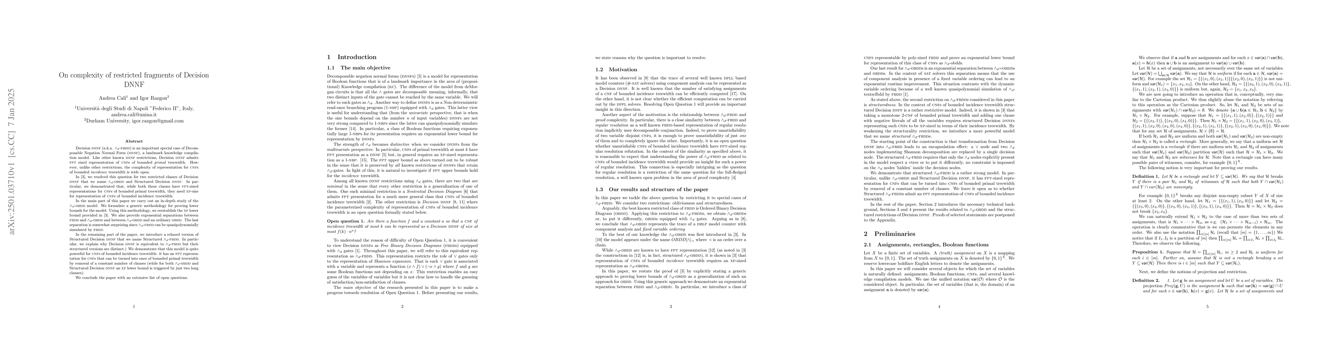 Thumbnail for On complexity of restricted fragments of Decision DNNF
