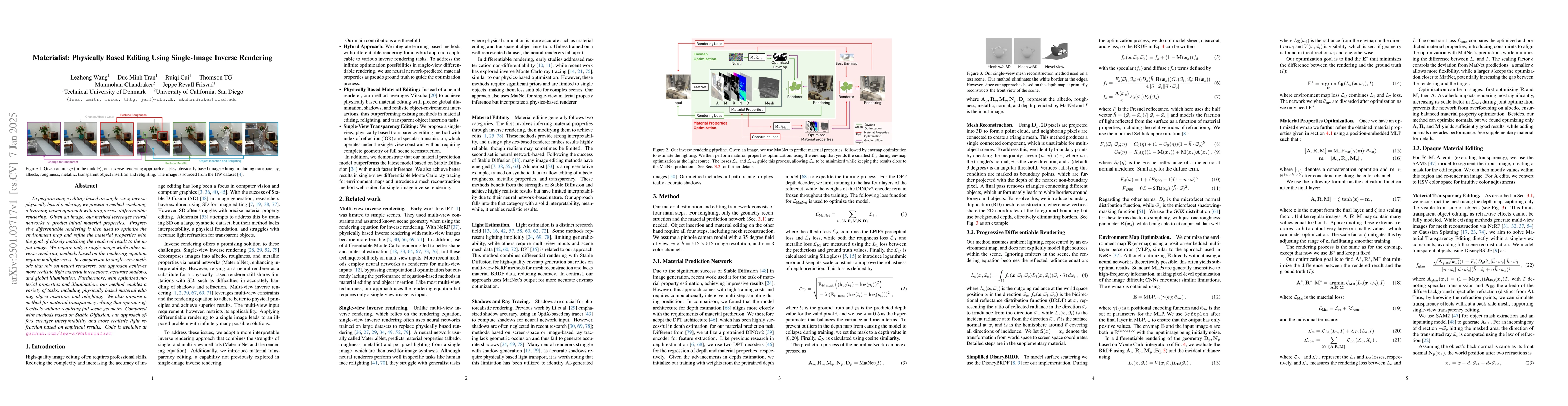 Thumbnail for Materialist: Physically Based Editing Using Single-Image Inverse
  Rendering