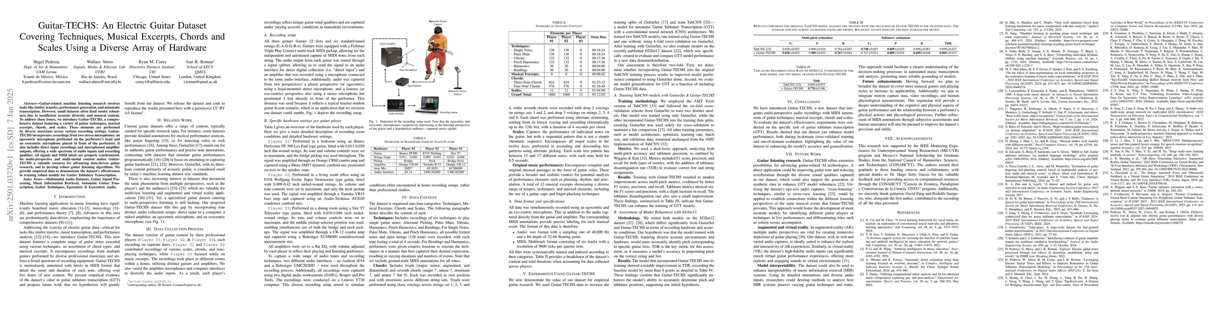 Thumbnail for Guitar-TECHS: An Electric Guitar Dataset Covering Techniques, Musical
  Excerpts, Chords and Scales Using a Diverse Array of Hardware