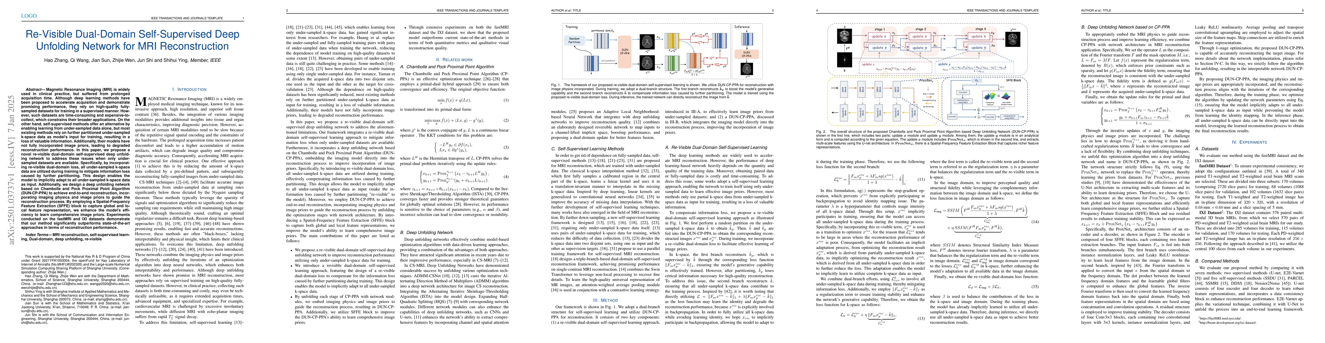 Thumbnail for Re-Visible Dual-Domain Self-Supervised Deep Unfolding Network for MRI
  Reconstruction