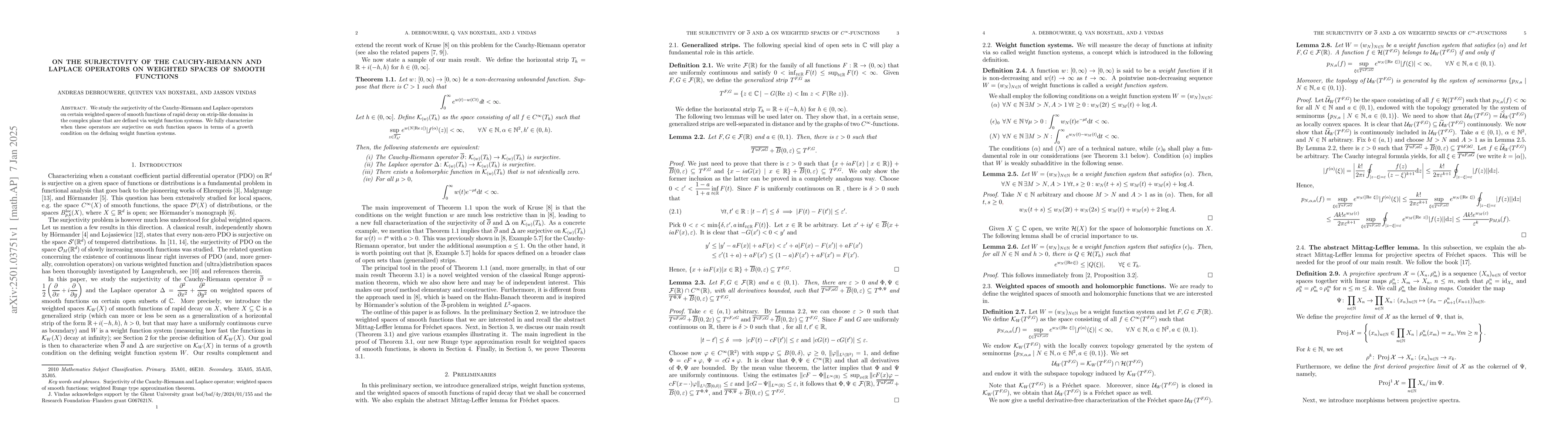 Thumbnail for On the surjectivity of the Cauchy-Riemann and Laplace operators on
  weighted spaces of smooth functions