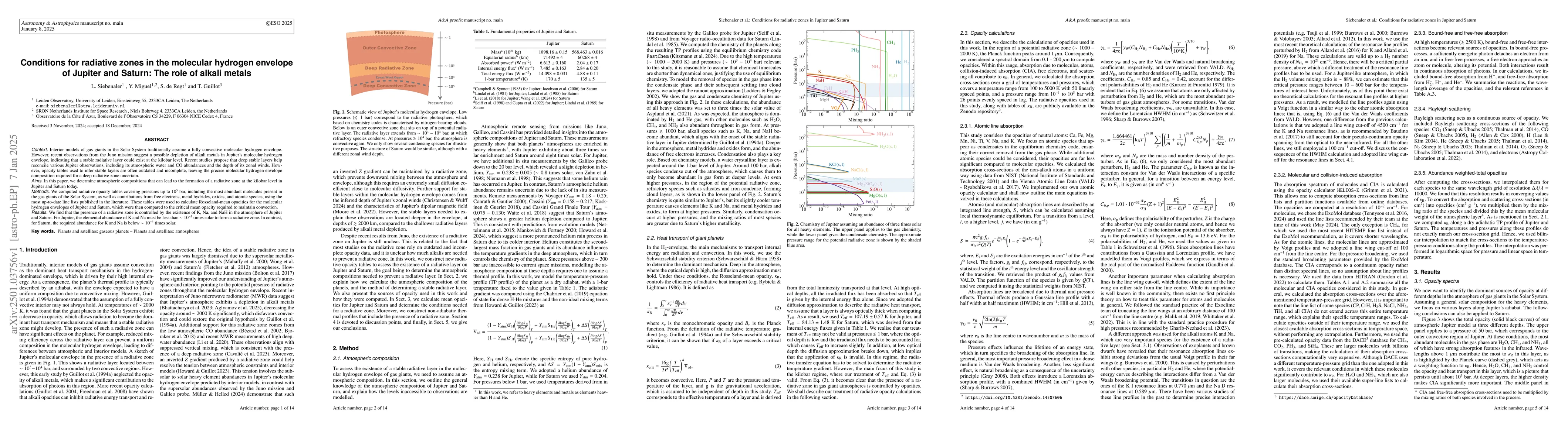 Thumbnail for Conditions for radiative zones in the molecular hydrogen envelope of
  Jupiter and Saturn: The role of alkali metals