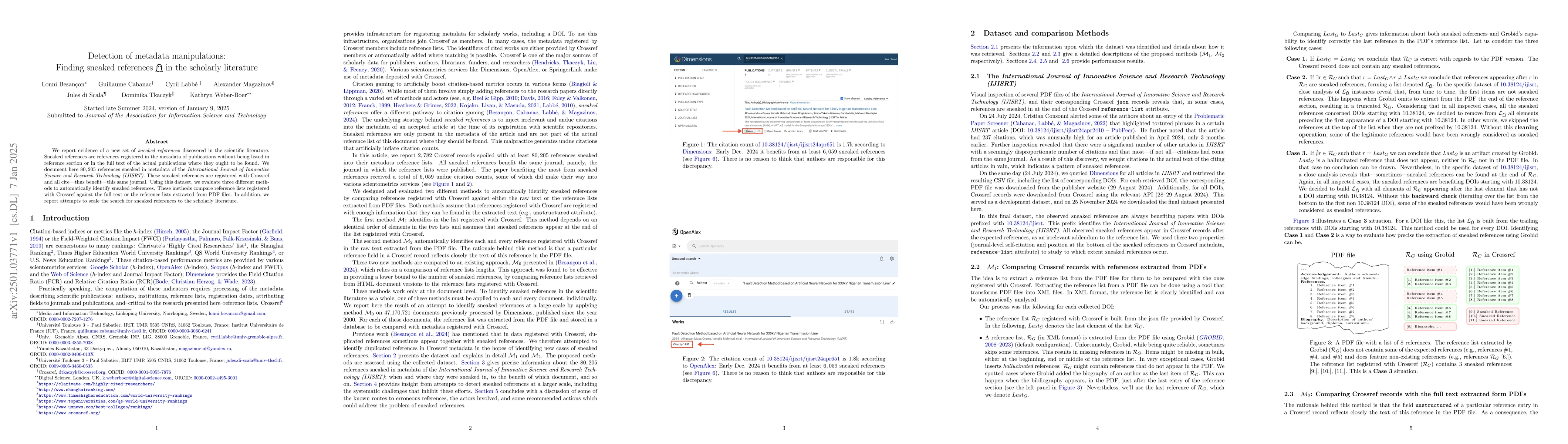 Thumbnail for Detection of metadata manipulations: Finding sneaked references in the
  scholarly literature
