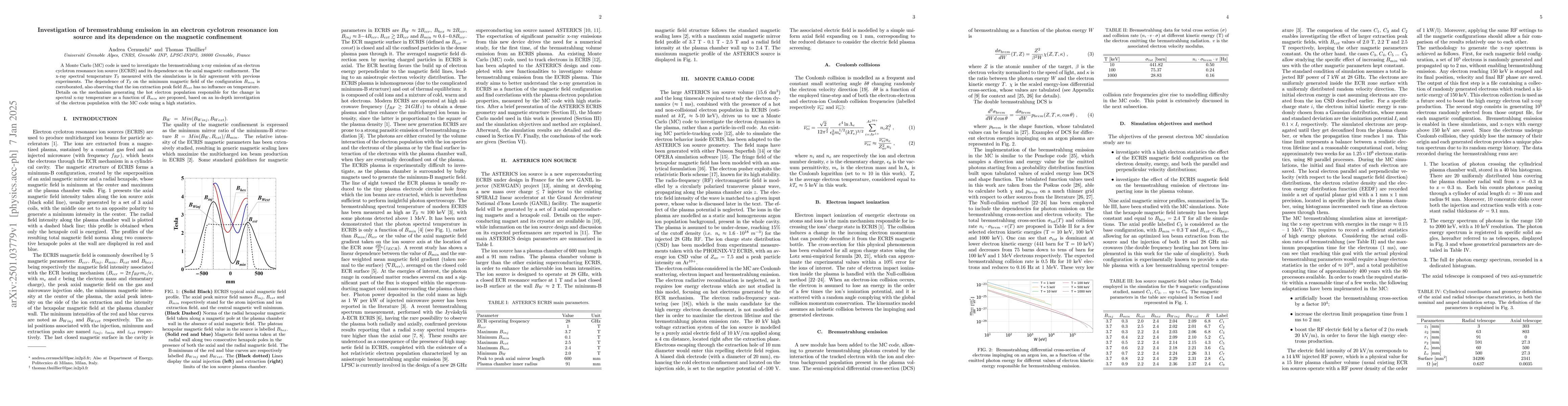 Thumbnail for Investigation of bremsstrahlung emission in an electron cyclotron
  resonance ion source and its dependence on the magnetic confinement