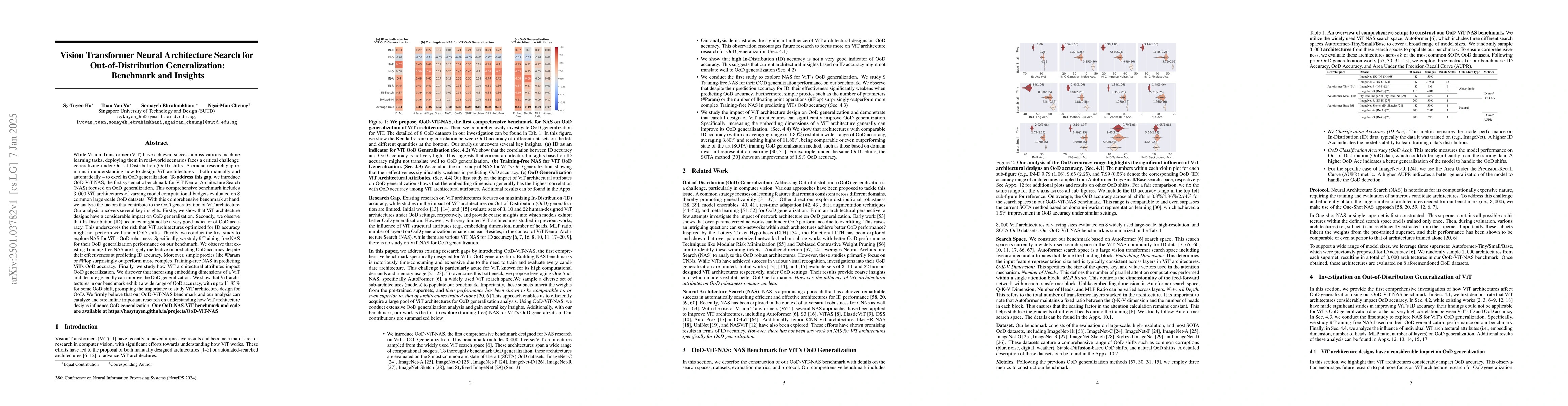 Thumbnail for Vision Transformer Neural Architecture Search for Out-of-Distribution
  Generalization: Benchmark and Insights