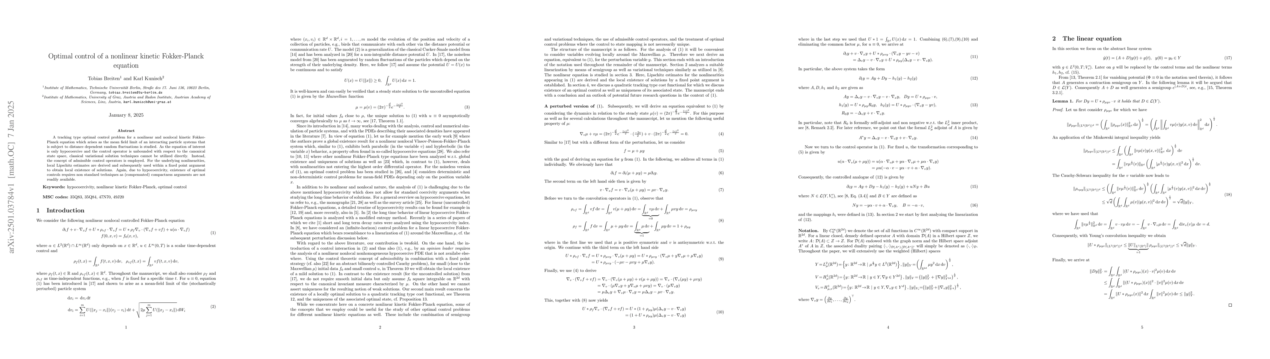 Thumbnail for Optimal control of a nonlinear kinetic Fokker-Planck equation