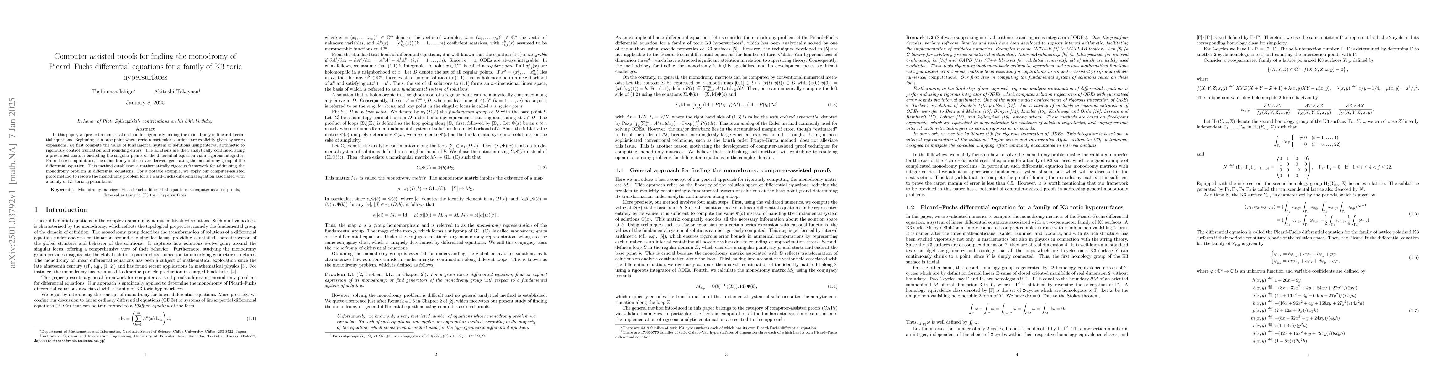 Thumbnail for Computer-assisted proofs for finding the monodromy of Picard-Fuchs
  differential equations for a family of K3 toric hypersurfaces