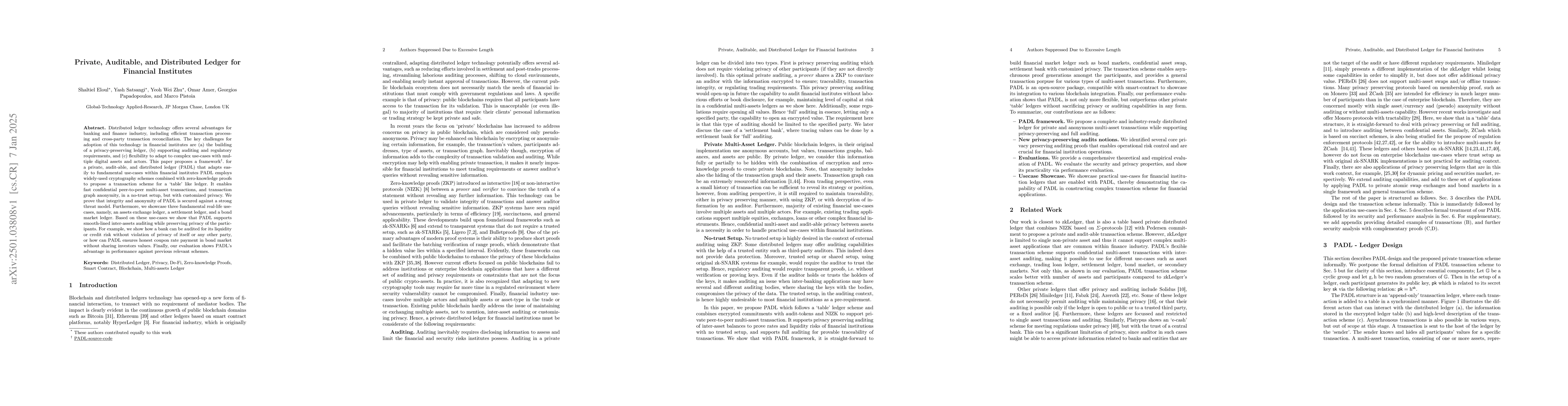 Thumbnail for Private, Auditable, and Distributed Ledger for Financial Institutes