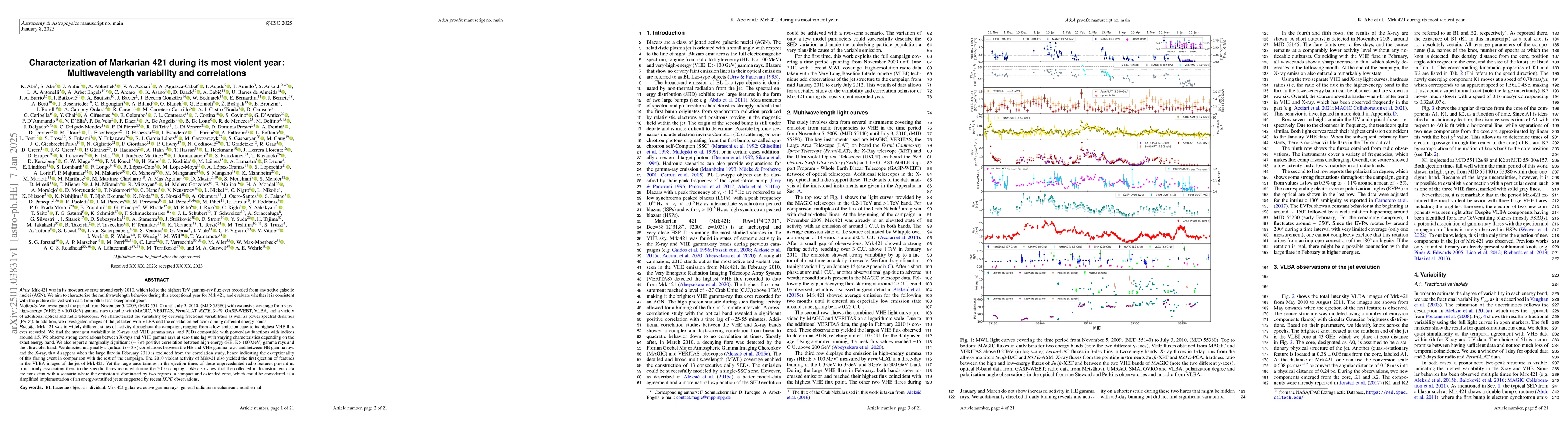 Thumbnail for Characterization of Markarian 421 during its most violent year:
  Multiwavelength variability and correlations