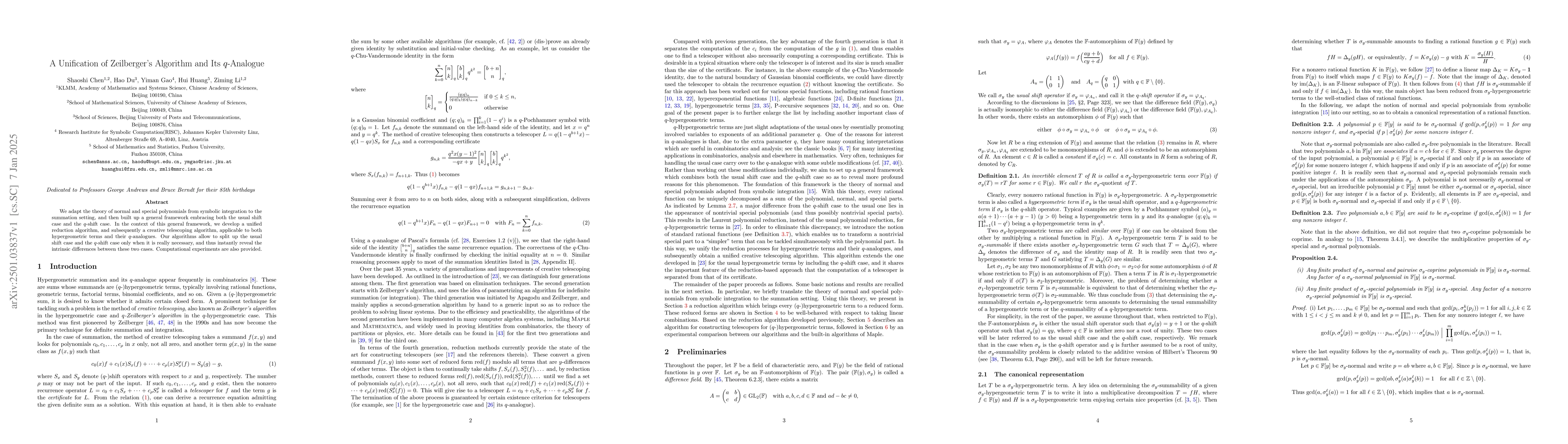 Thumbnail for A Unification of Zeilberger's Algorithm and Its q-Analogue