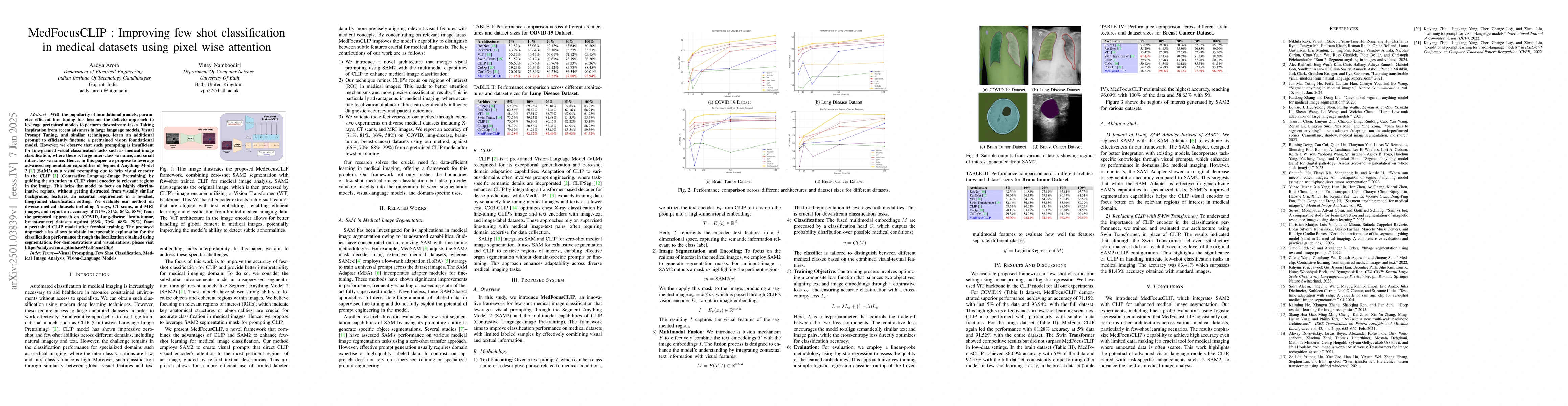 Thumbnail for MedFocusCLIP : Improving few shot classification in medical datasets
  using pixel wise attention
