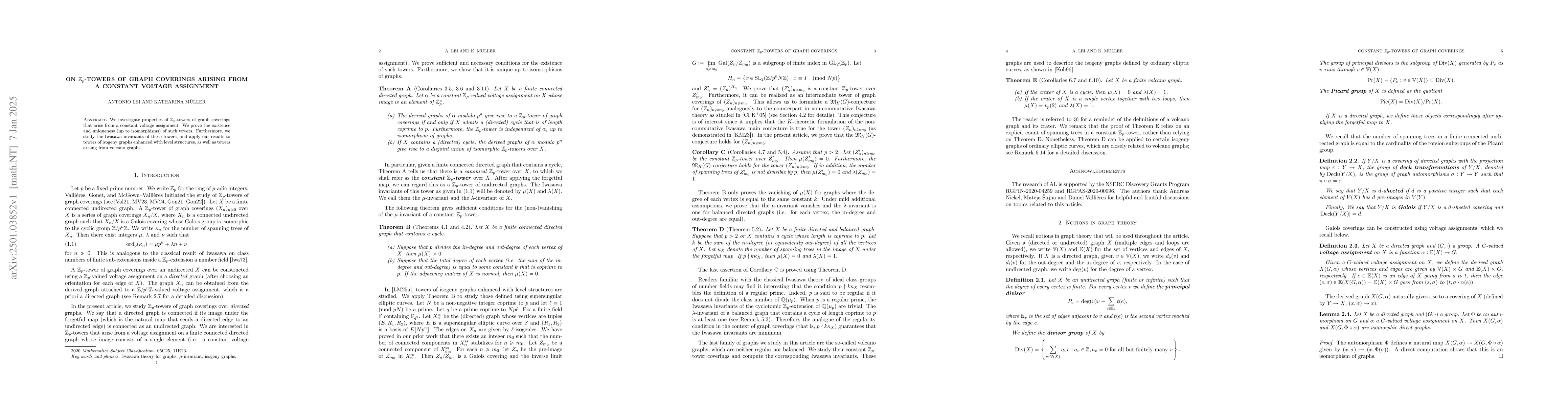 Thumbnail for On $\mathbb{Z}_p$-towers of graph coverings arrising from a constant
  voltage assignment