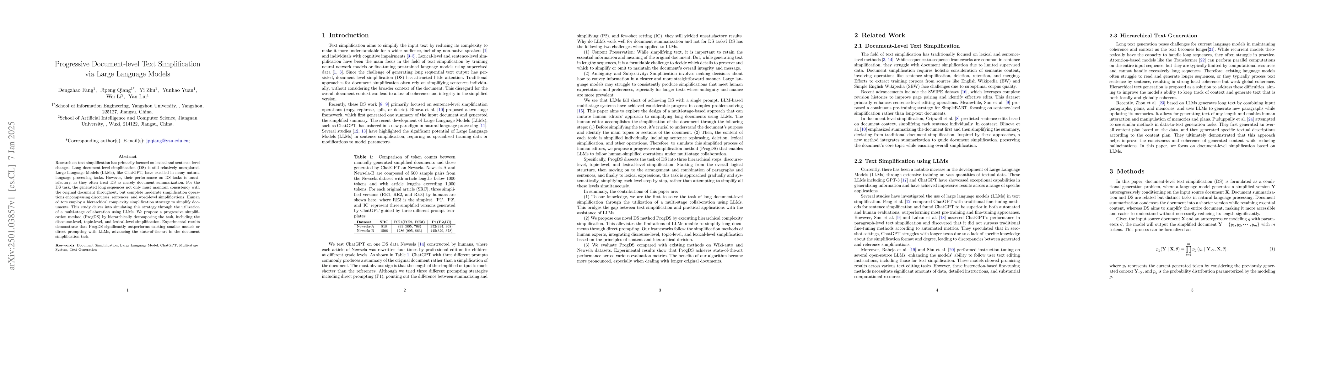 Thumbnail for Progressive Document-level Text Simplification via Large Language Models