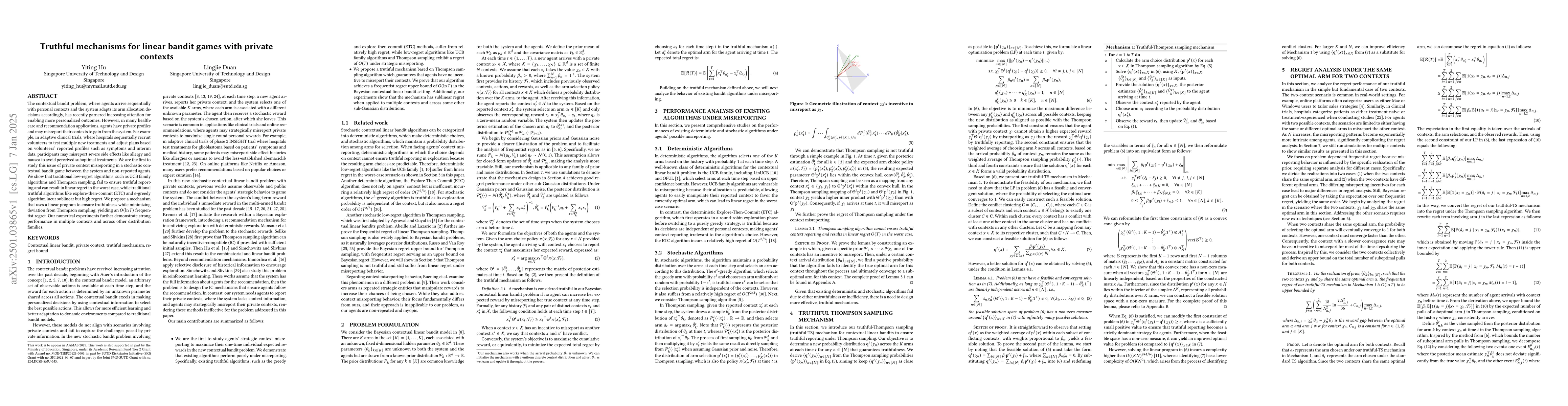 Thumbnail for Truthful mechanisms for linear bandit games with private contexts