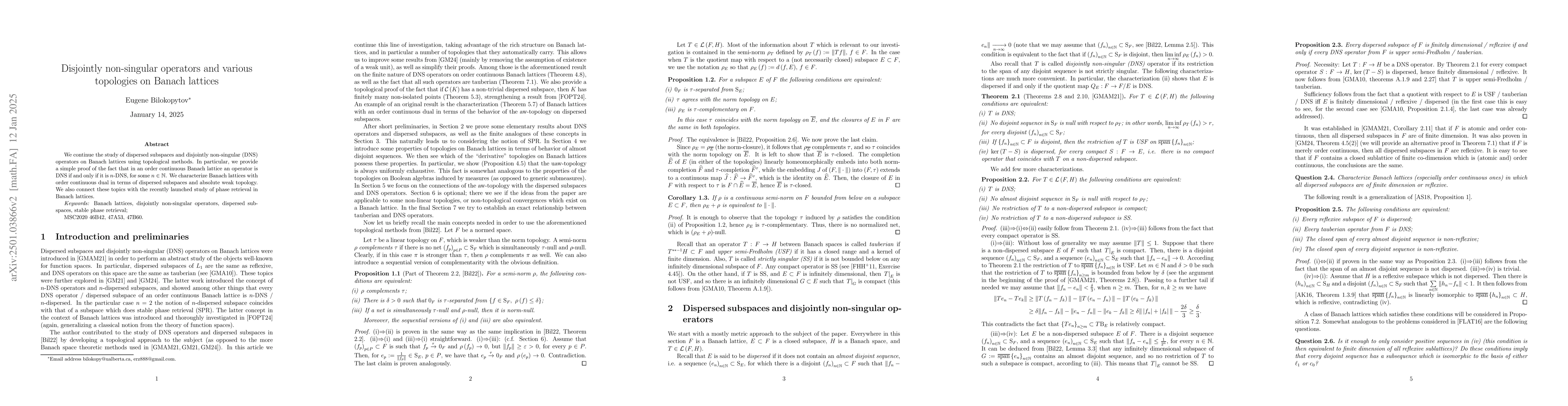 Thumbnail for Disjointly non-singular operators and various topologies on Banach
  lattices