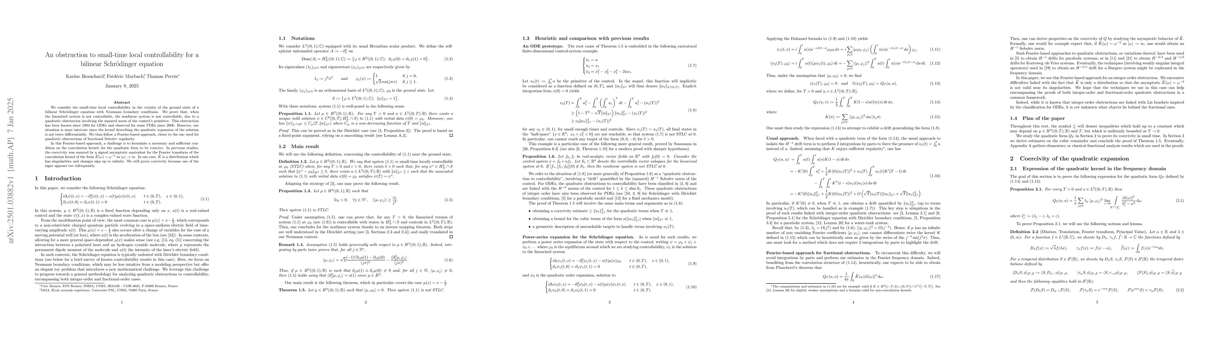 Thumbnail for An obstruction to small-time local controllability for a bilinear
  Schrödinger equation