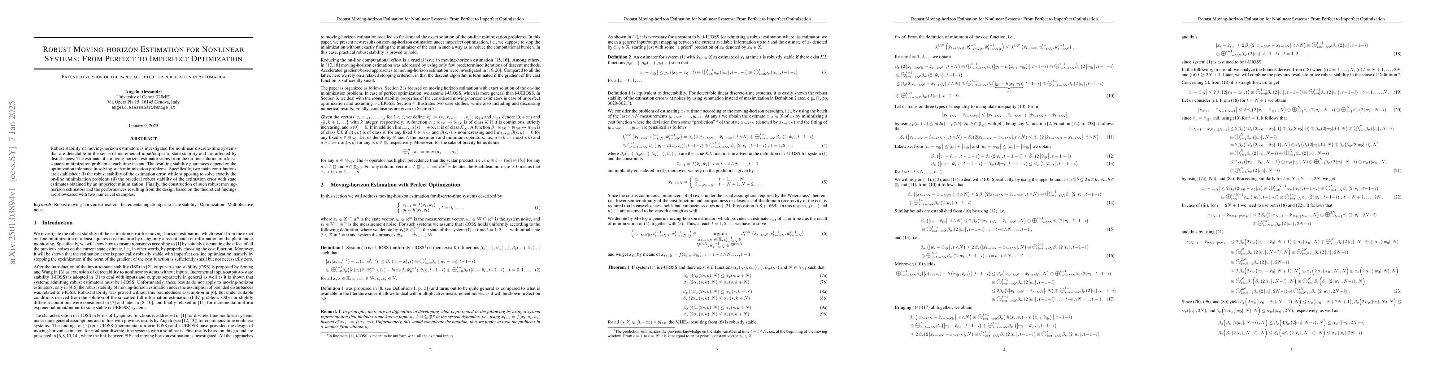 Thumbnail for Robust Moving-horizon Estimation for Nonlinear Systems: From Perfect to
  Imperfect Optimization