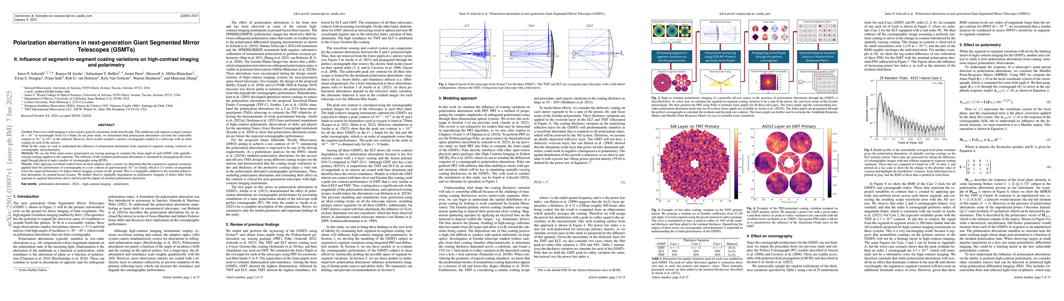 Thumbnail for Polarization aberrations in next-generation Giant Segmented Mirror
  Telescopes (GSMTs). II. Influence of segment-to-segment coating variations on
  high-contrast imaging and polarimetry