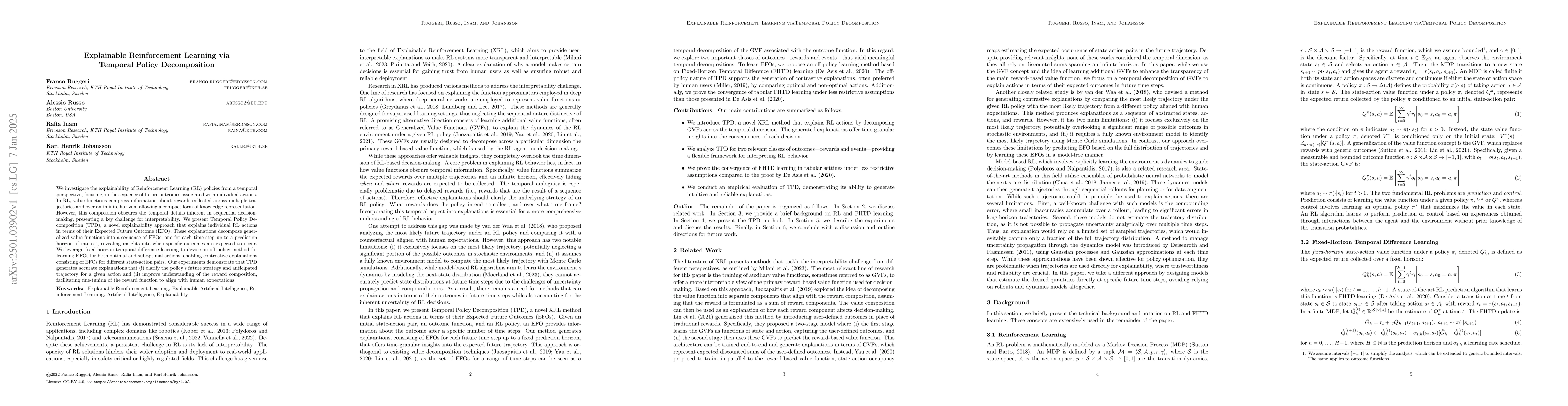 Thumbnail for Explainable Reinforcement Learning via Temporal Policy Decomposition