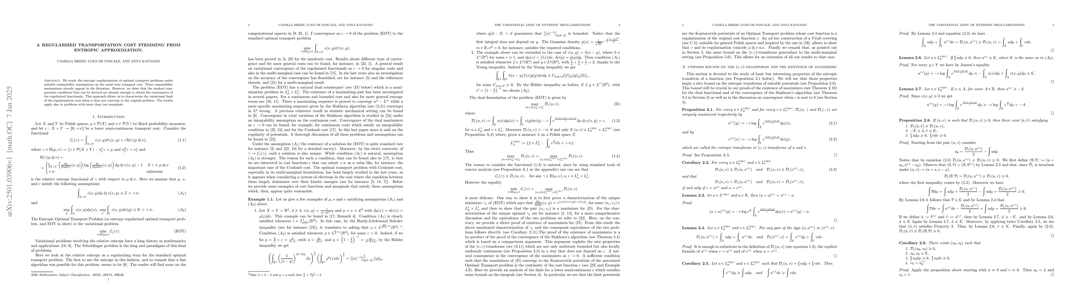 Thumbnail for A regularized transportation cost stemming from entropic approximation