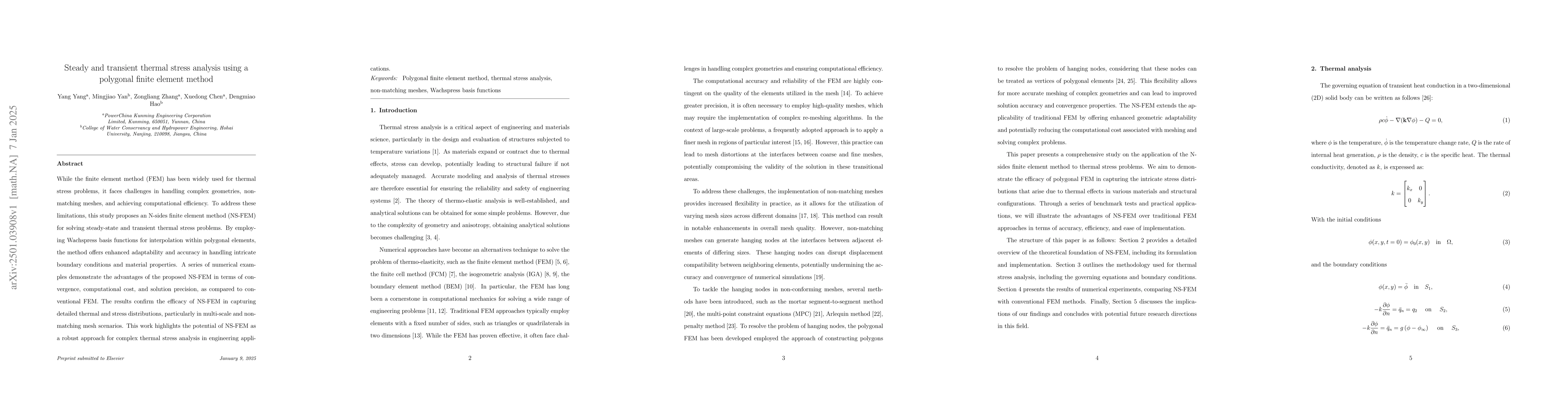 Thumbnail for Steady and transient thermal stress analysis using a polygonal finite
  element method