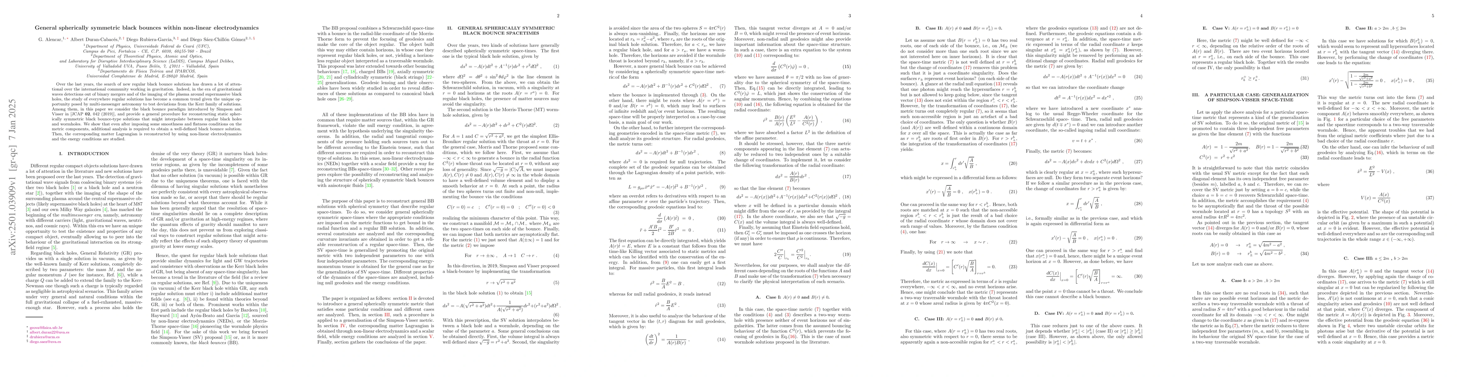 Thumbnail for General spherically symmetric black bounces within non-linear
  electrodynamics