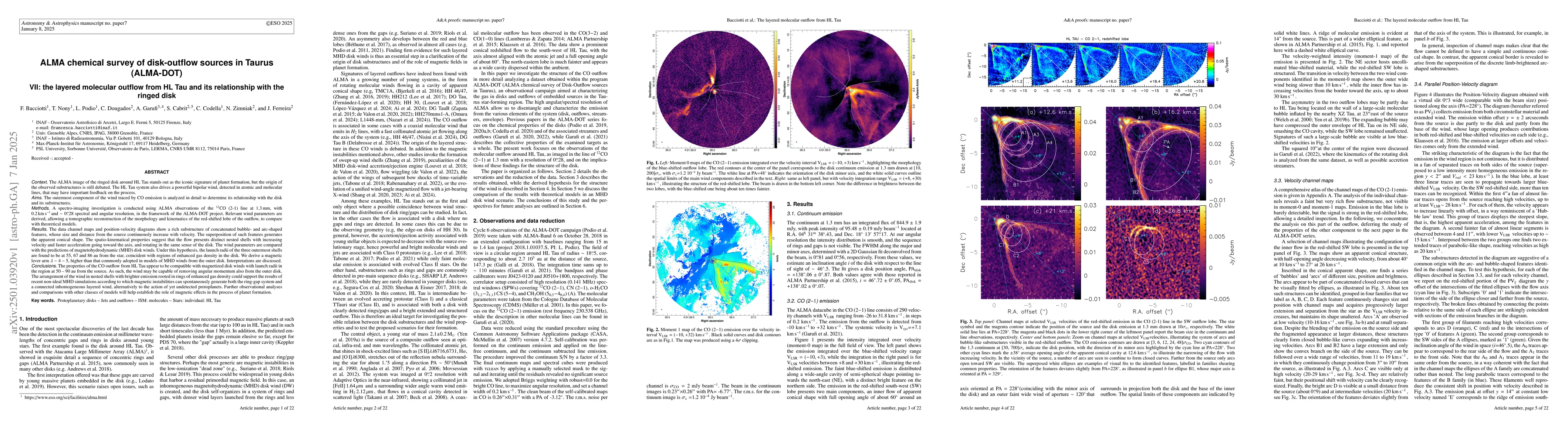 Thumbnail for ALMA chemical survey of disk-outflow sources in Taurus (ALMA-DOT) VII:
  the layered molecular outflow from HL Tau and its relationship with the
  ringed disk