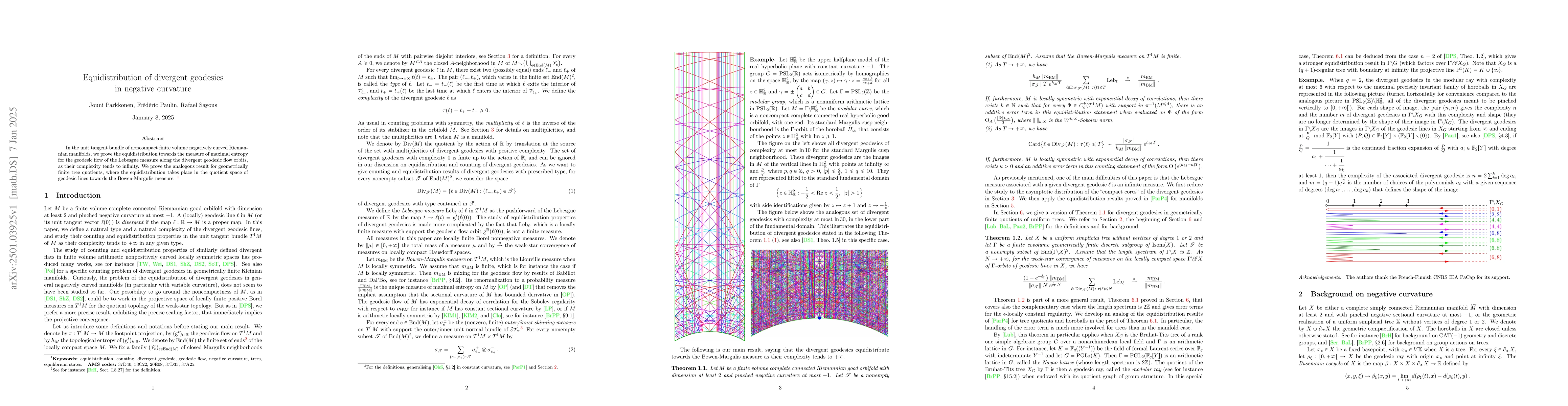Thumbnail for Equidistribution of divergent geodesics in negative curvature