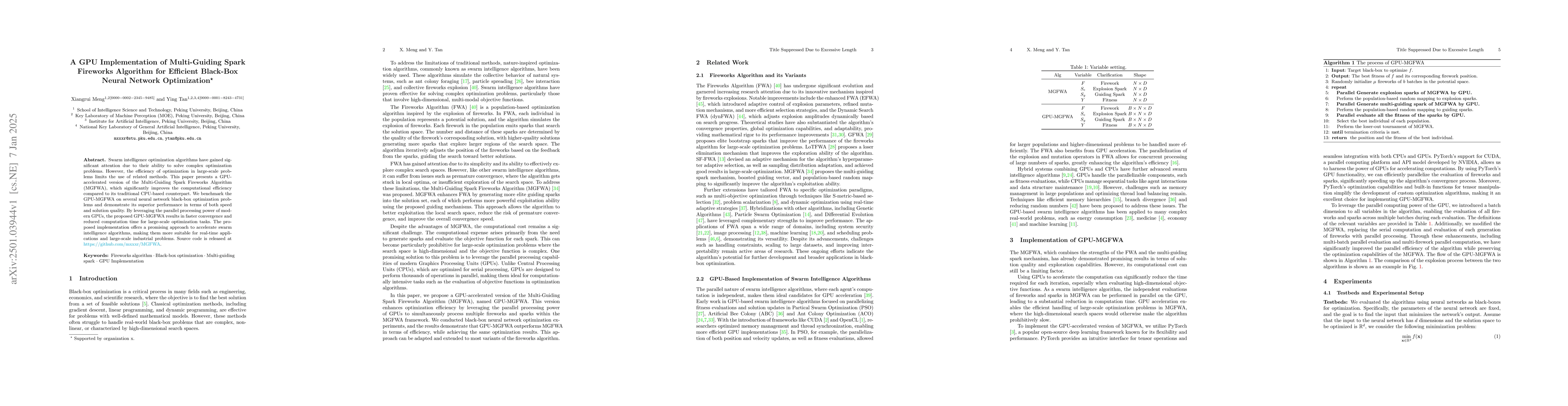 Thumbnail for A GPU Implementation of Multi-Guiding Spark Fireworks Algorithm for
  Efficient Black-Box Neural Network Optimization