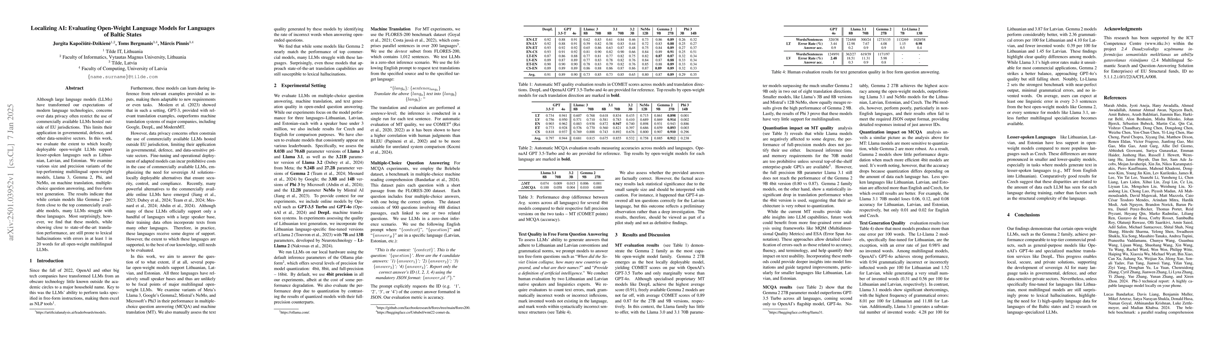 Thumbnail for Localizing AI: Evaluating Open-Weight Language Models for Languages of
  Baltic States