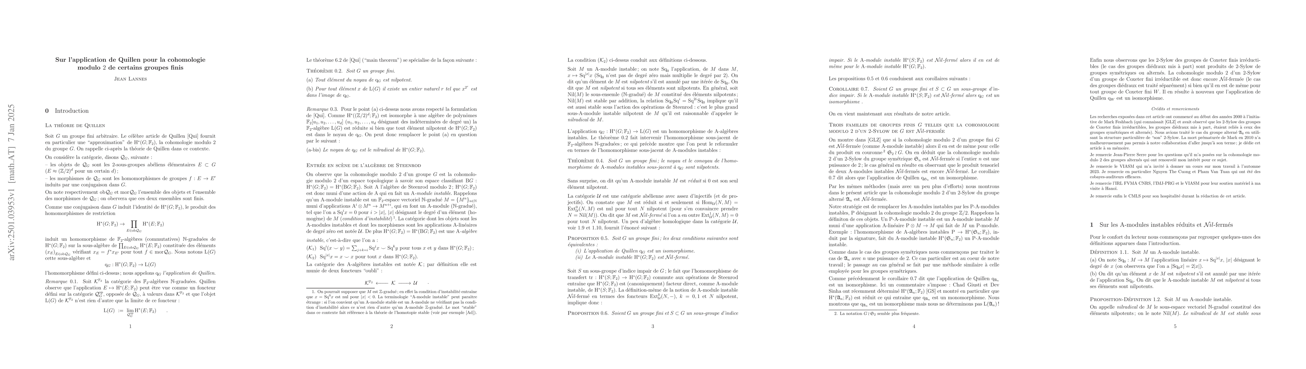 Thumbnail for Sur l'application de Quillen pour la cohomologie modulo 2 de certains
  groupes finis