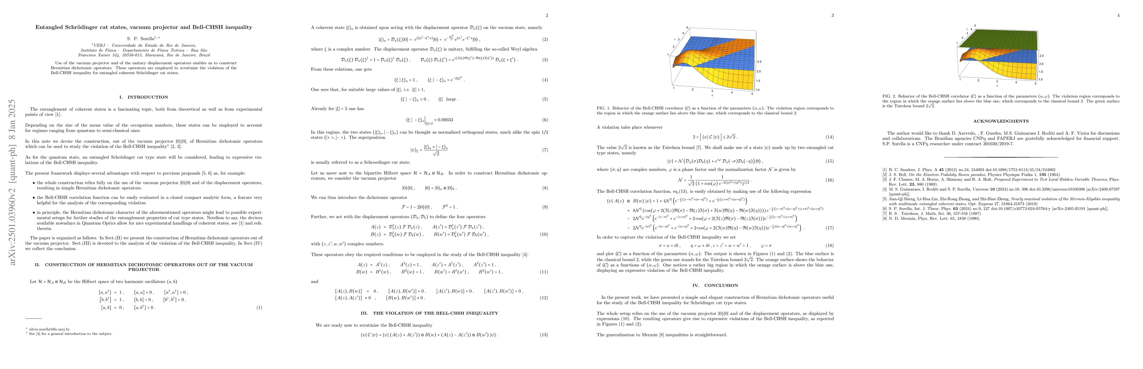 Thumbnail for Entangled Schrödinger cat states, vacuum projector and Bell-CHSH
  inequality