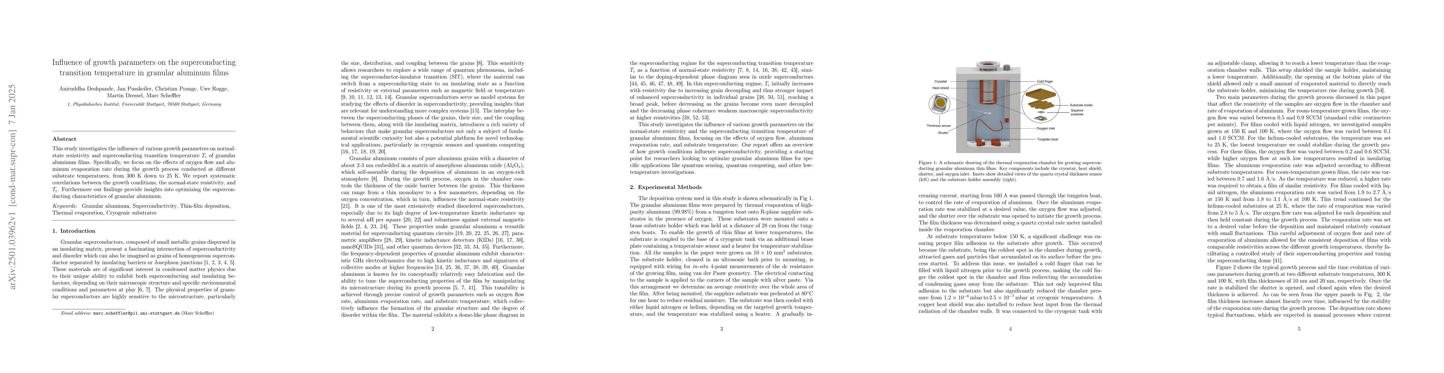 Thumbnail for Influence of growth parameters on the superconducting transition
  temperature in granular aluminum films