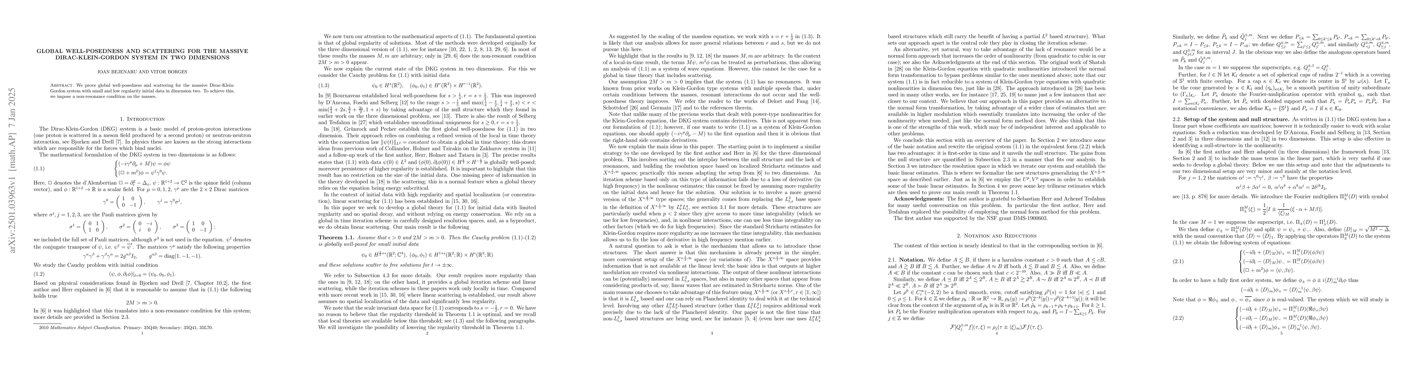 Thumbnail for Global well-posedness and scattering for the massive Dirac-Klein-Gordon
  system in two dimensions