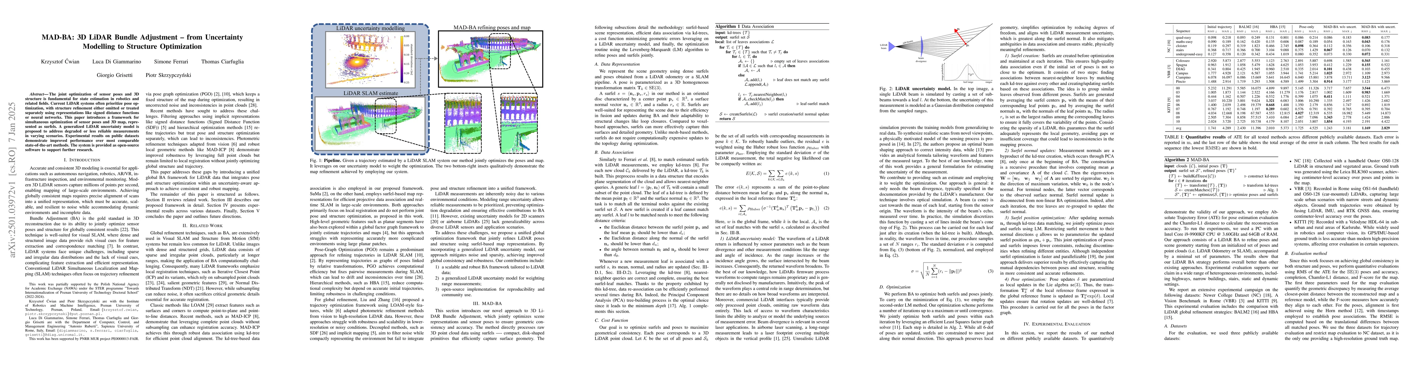 Thumbnail for MAD-BA: 3D LiDAR Bundle Adjustment -- from Uncertainty Modelling to
  Structure Optimization