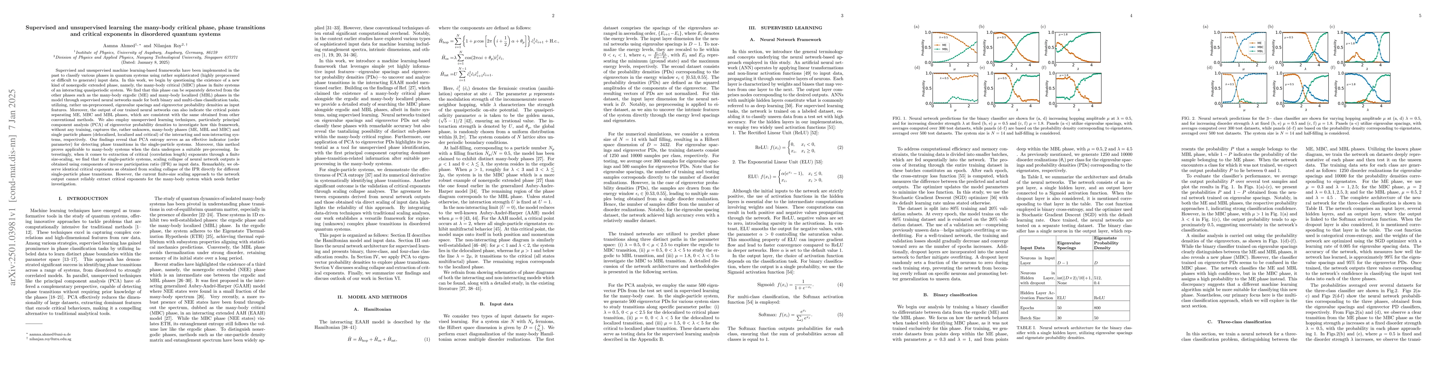 Thumbnail for Supervised and unsupervised learning the many-body critical phase, phase
  transitions and critical exponents in disordered quantum systems