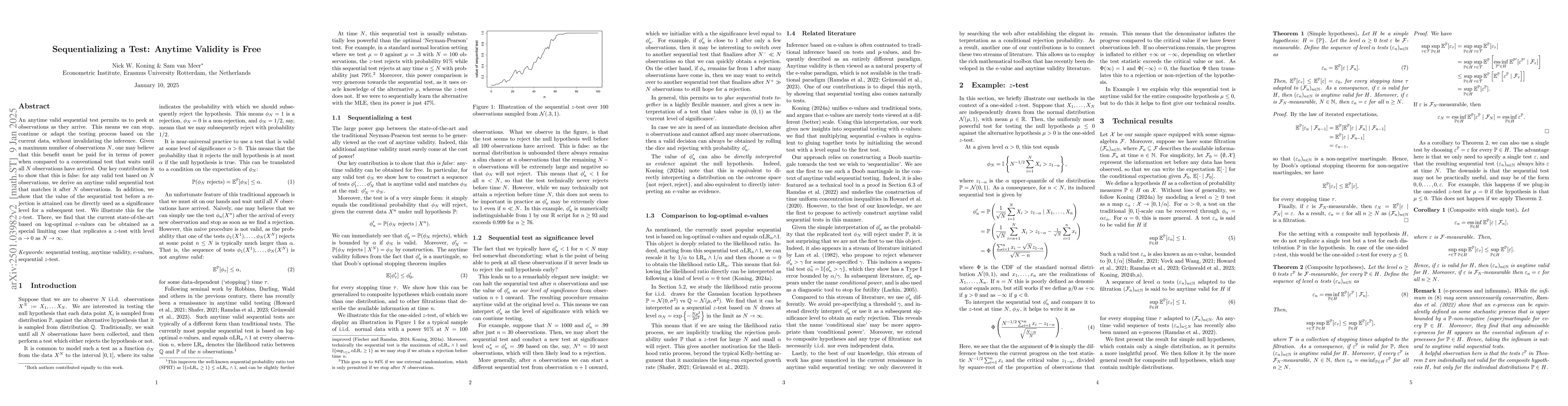 Thumbnail for Sequentializing a Test: Anytime Validity is Free