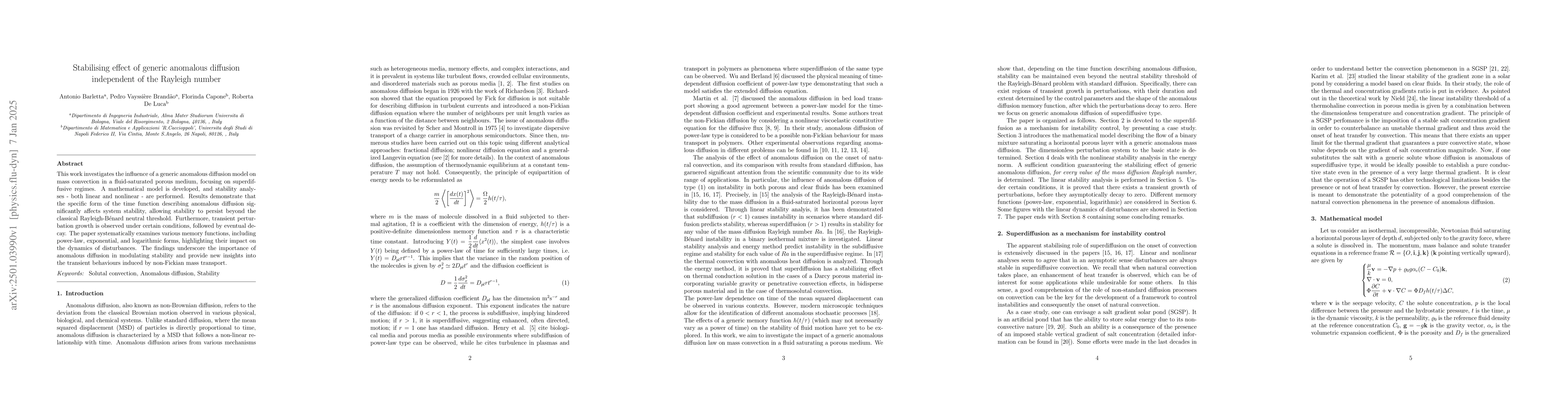 Thumbnail for Stabilising effect of generic anomalous diffusion independent of the
  Rayleigh number