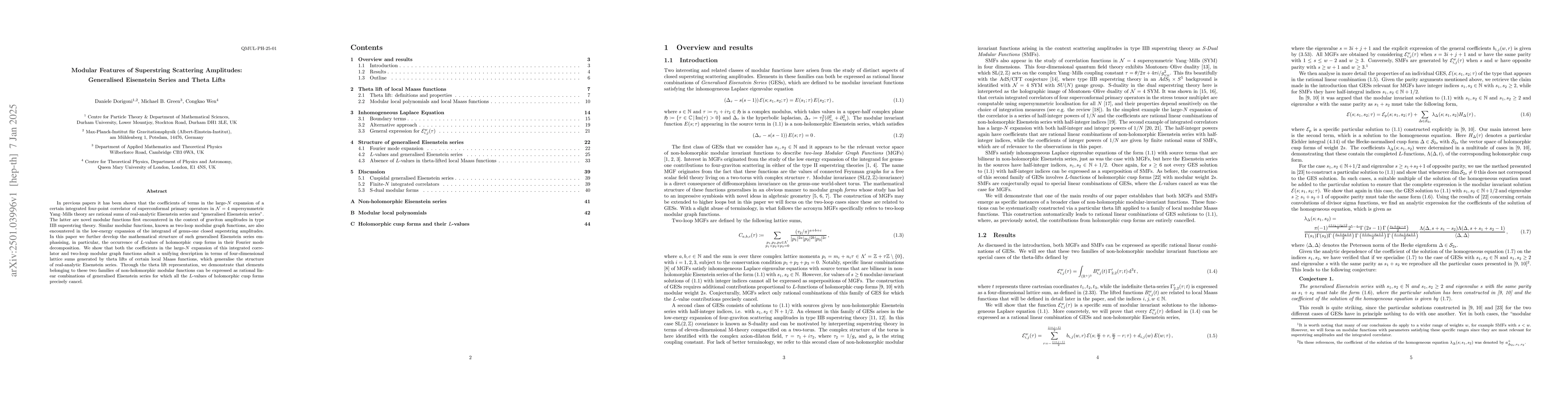 Thumbnail for Modular Features of Superstring Scattering Amplitudes: Generalised
  Eisenstein Series and Theta Lifts