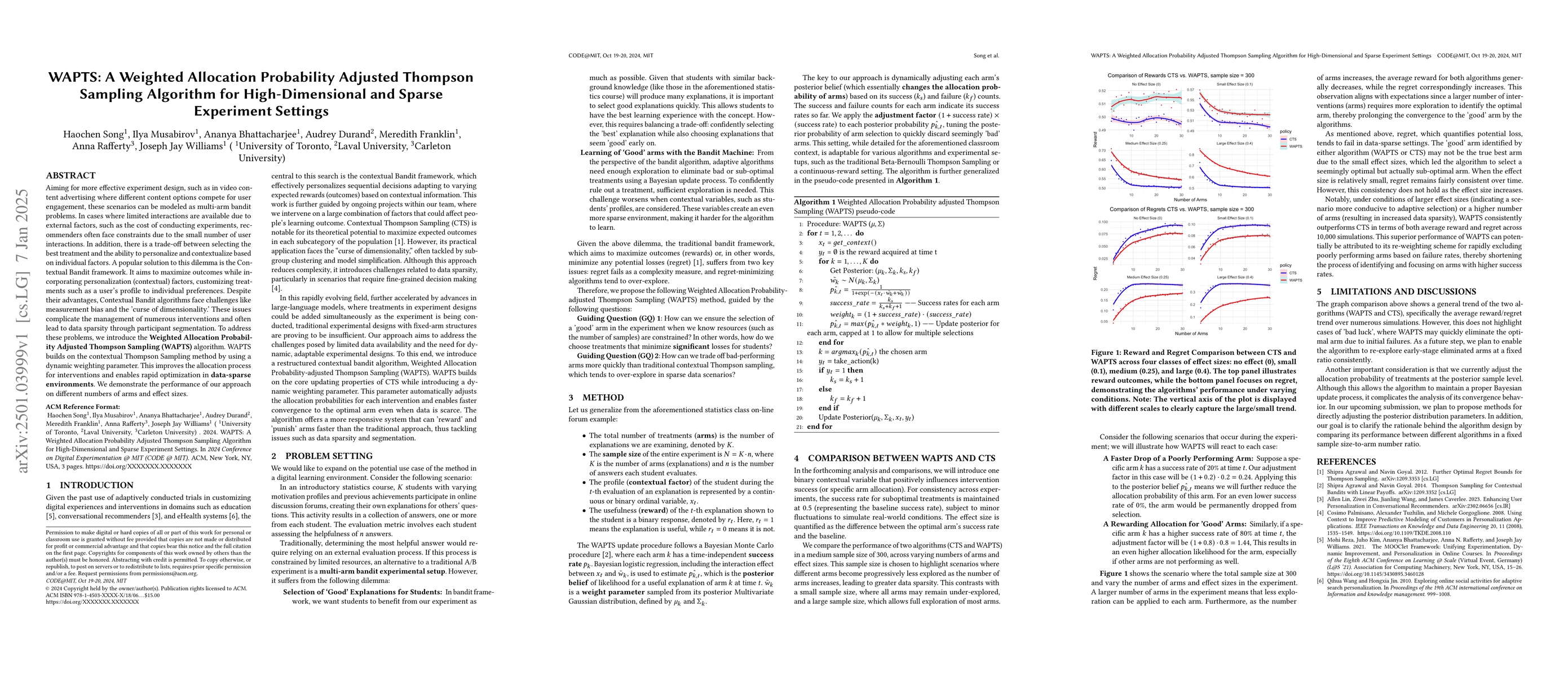 Thumbnail for WAPTS: A Weighted Allocation Probability Adjusted Thompson Sampling
  Algorithm for High-Dimensional and Sparse Experiment Settings