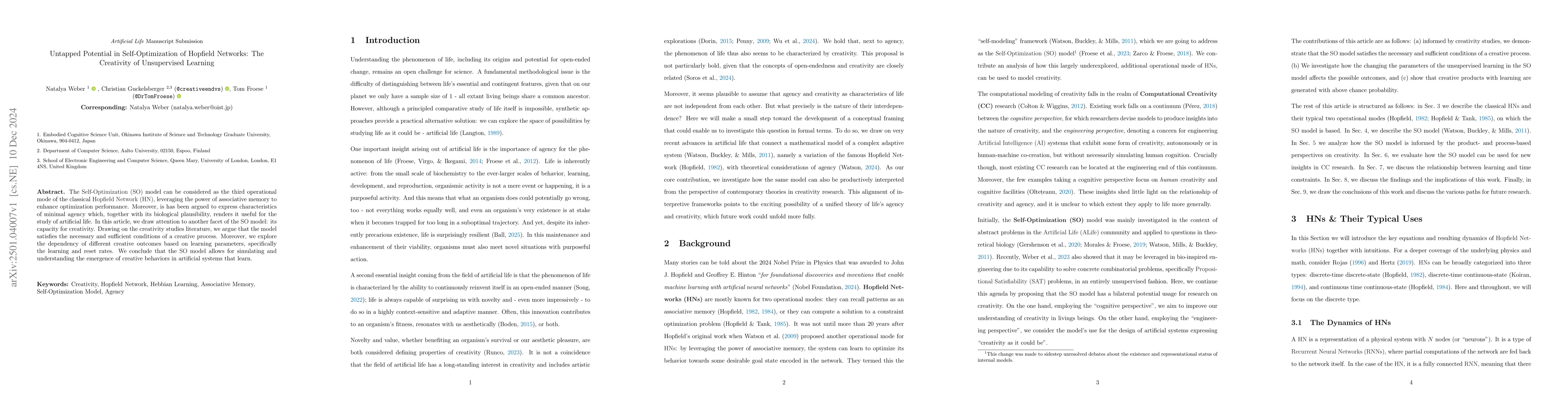 Thumbnail for Untapped Potential in Self-Optimization of Hopfield Networks: The
  Creativity of Unsupervised Learning
