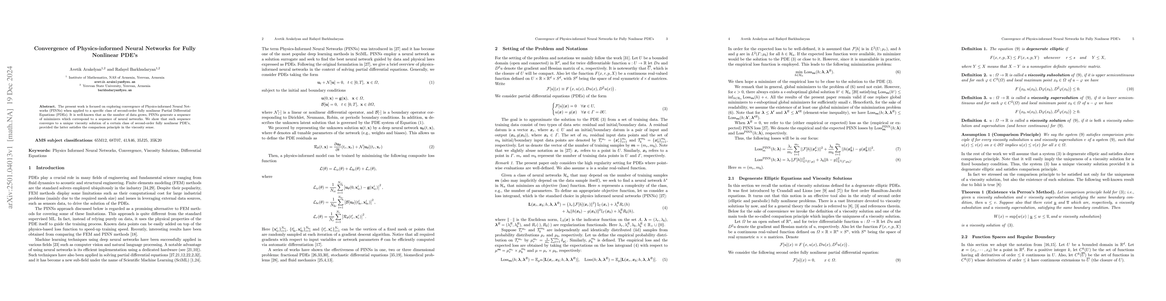 Thumbnail for Convergence of Physics-Informed Neural Networks for Fully Nonlinear
  PDE's