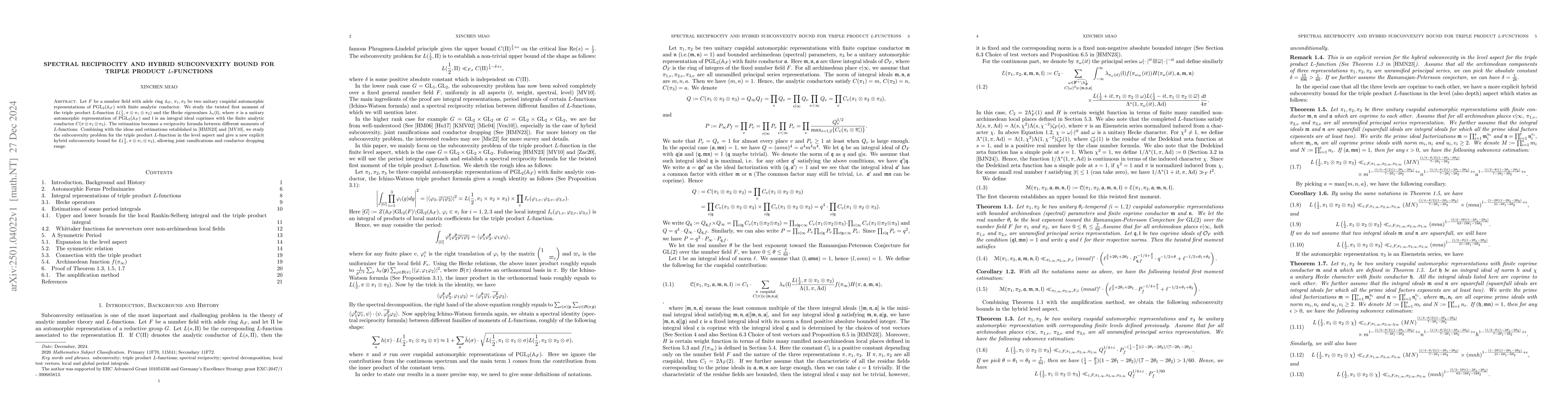 Thumbnail for Spectral Reciprocity and Hybrid Subconvexity Bound for triple product
  $L$-functions