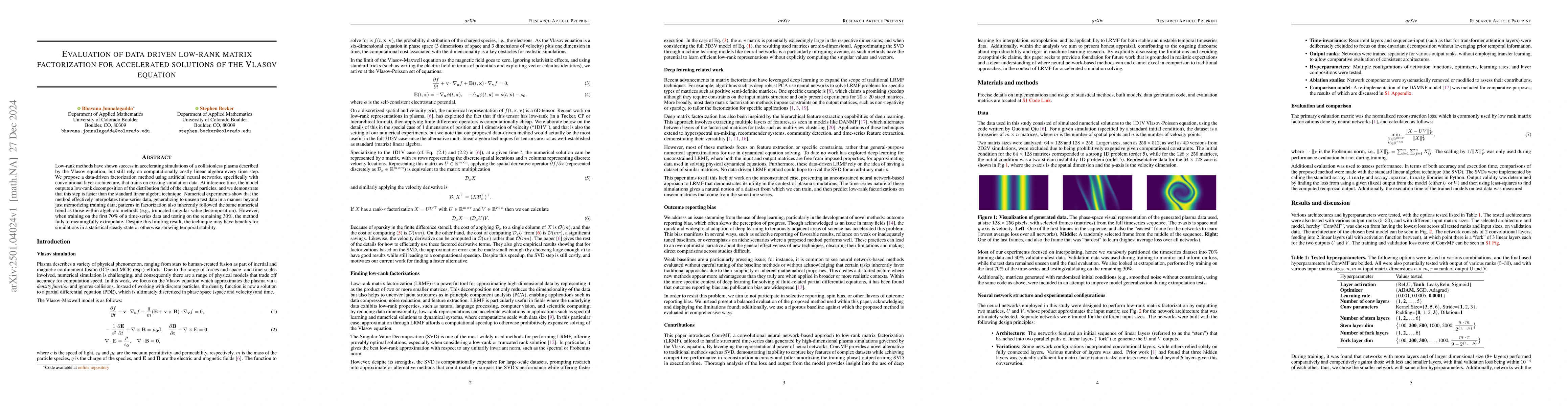Thumbnail for Evaluation of data driven low-rank matrix factorization for accelerated
  solutions of the Vlasov equation