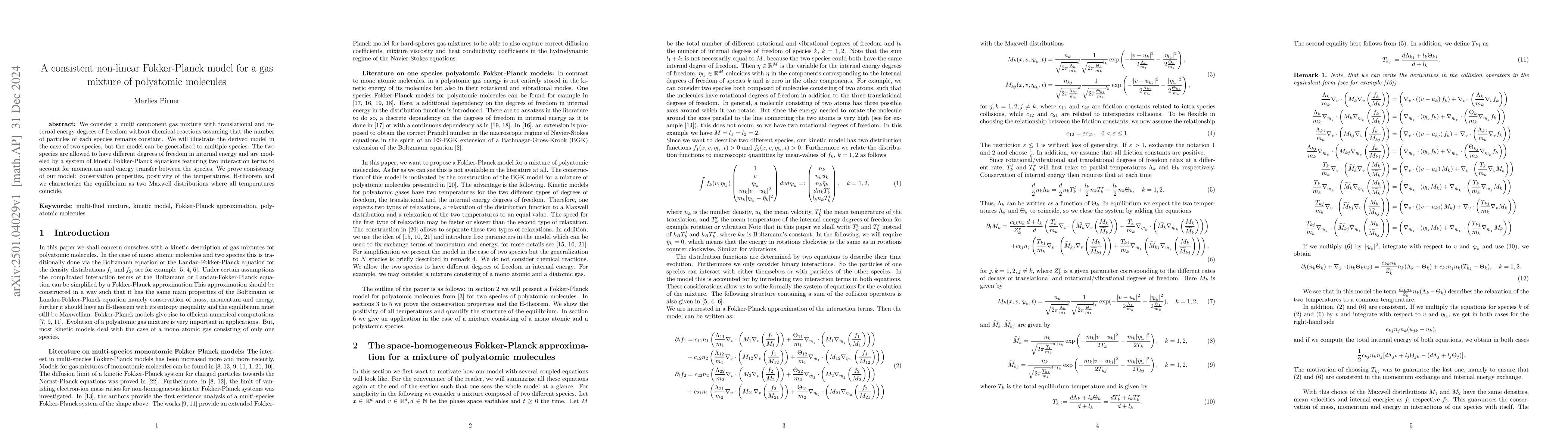 Thumbnail for A consistent non-linear Fokker-Planck model for a gas mixture of
  polyatomic molecules