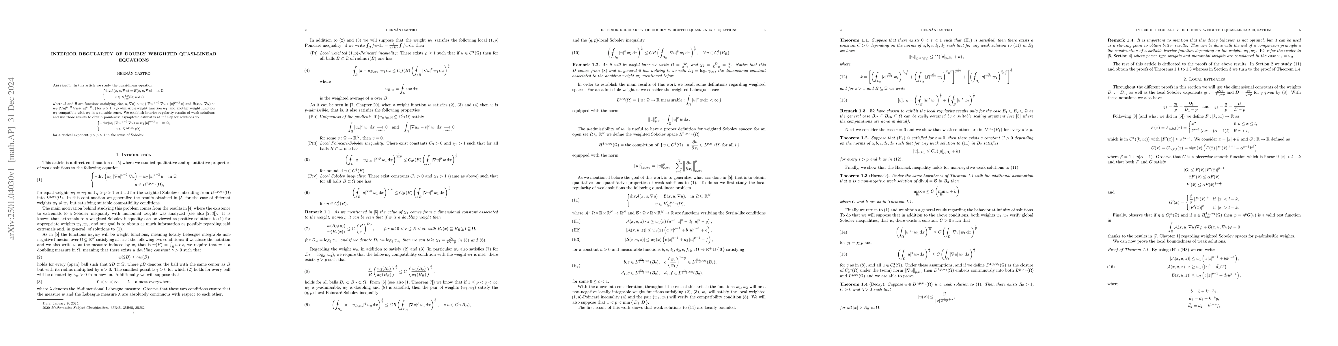 Thumbnail for Interior regularity of doubly weighted quasi-linear equations