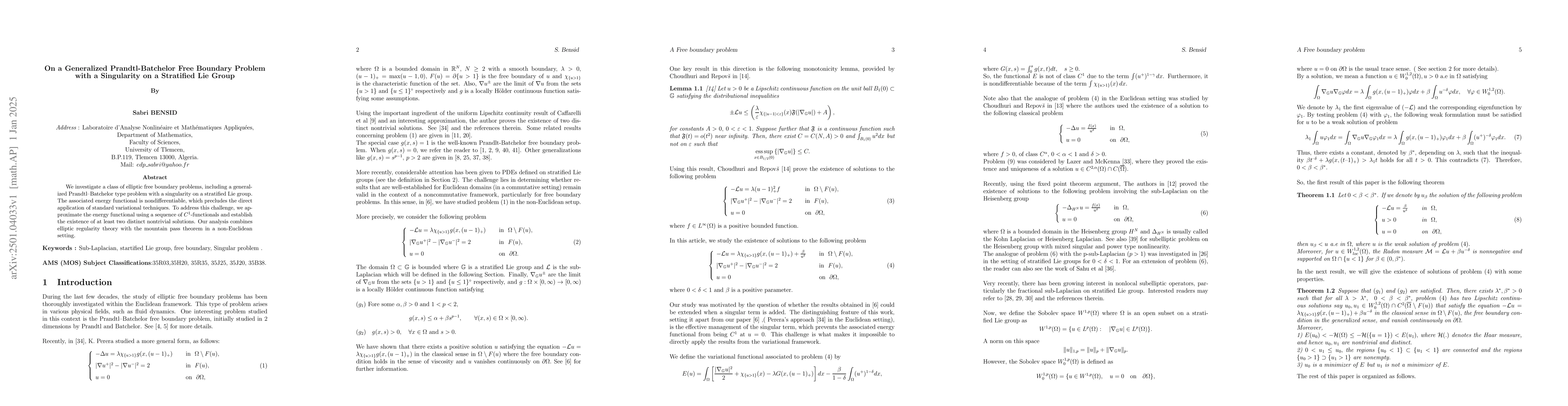 Thumbnail for On a Generalized Prandtl-Batchelor Free Boundary Problem with a
  Singularity on a Stratified Lie Group