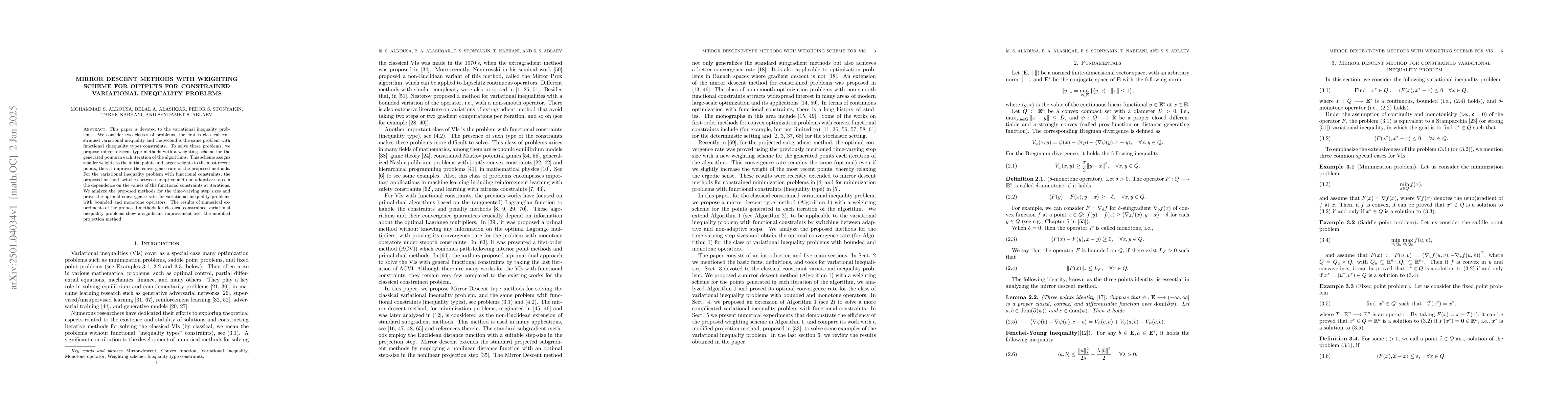 Thumbnail for Mirror Descent Methods with Weighting Scheme for Outputs for Constrained
  Variational Inequality Problems