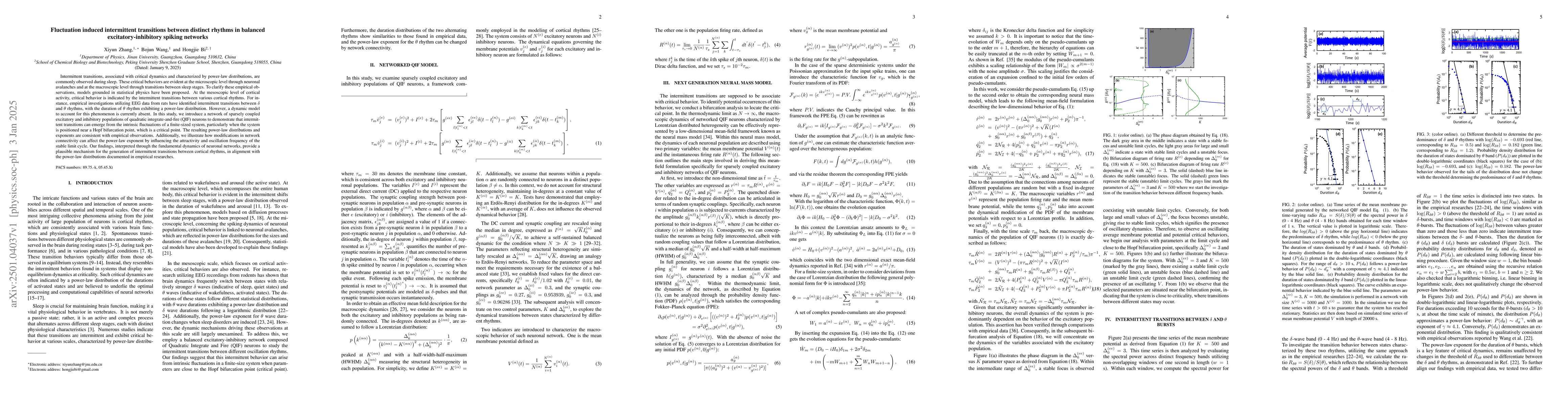 Thumbnail for Fluctuation induced intermittent transitions between distinct rhythms in
  balanced excitatory-inhibitory spiking networks